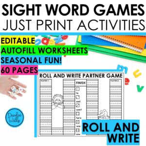 Editable Roll and Write Sight Word Game Partner Activity for Kinders & 1st Grade