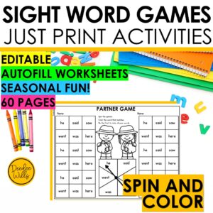 Editable Spin and Color Games – 60 Sight Word & Phonics Activities Kindergarten
