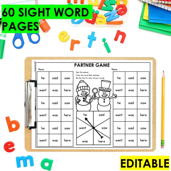 Editable Spin and Color Games – 60 Sight Word & Phonics Activities Kindergarten - Image 2