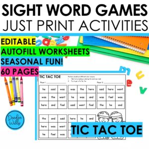 Sight Word Tic Tac Toe - 60 Editable Seasonal Games for Kindergarten & 1st Grade