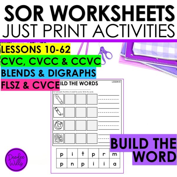 Word Building Phonics Practice Activities - CVC, CCVC, CVCC & CVCe Cut and Paste