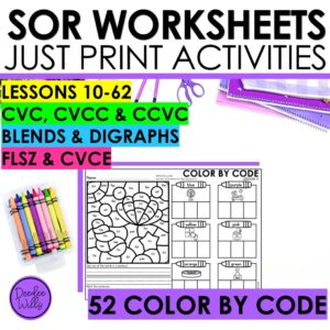 " Color by Code Phonics Practice Activities - CVC, CCVC, CVCC & CVCe Worksheets"