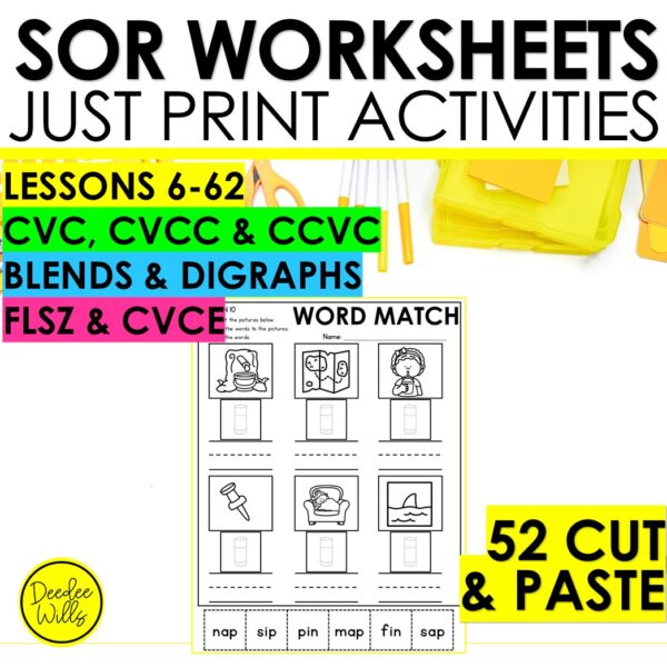 Cut and Paste Phonics Practice Activities - CVC, CCVC, CVCC & CVCe Worksheets