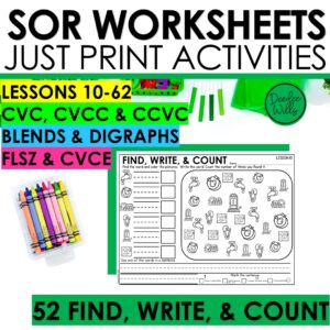 Find Write Count Phonics Practice Activities - CVC, CCVC, CVCC & CVCe Worksheets