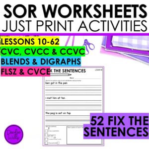 Fix the Sentence Worksheets CVC, CCVC, CVCC & CVCe Word Blending Practice Games