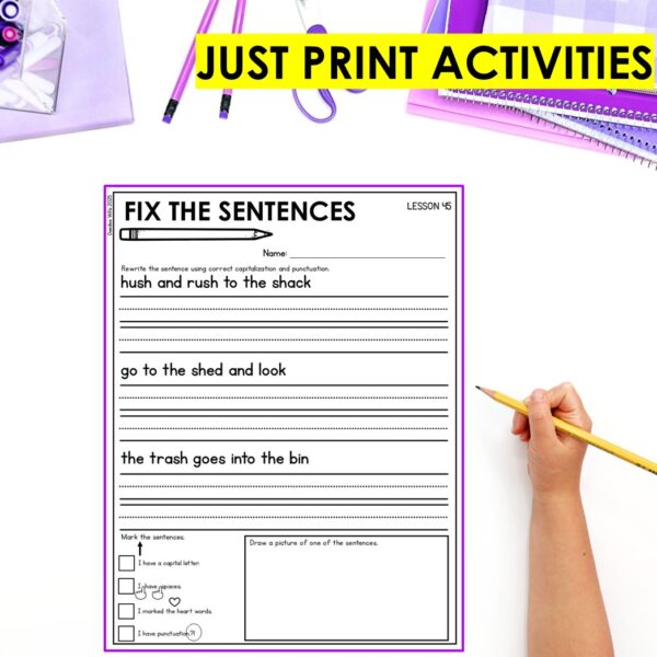 Fix the Sentence Worksheets CVC, CCVC, CVCC & CVCe Word Blending Practice Games - Image 3