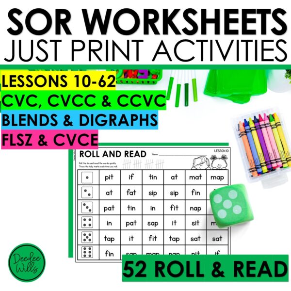 Roll and Read Worksheets – CVC, CCVC, CVCC & CVCe Word Blending Practice Games