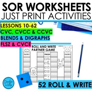 Roll and Write Worksheets – CVC, CCVC, CVCC & CVCe Word Blending Practice Games