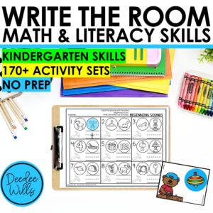 Kindergarten Write the Room Centers - Yearlong Math & Literacy Skills Bundle