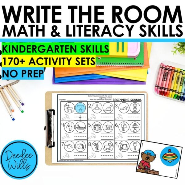Kindergarten Write the Room Centers - Yearlong Math & Literacy Skills Bundle