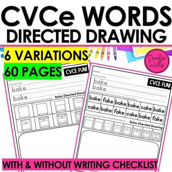 CVCe Practice Words Directed Drawing & Phonics Homework Activities ELA Warm Up