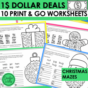 Christmas CVC Worksheets Beginning Sounds ELA Maze Phonics Fun Dollar Deal