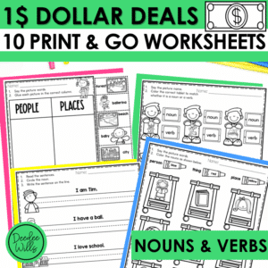 Noun and Verb Worksheets & Sorts Grammar Practice for Nouns Verbs First Grade