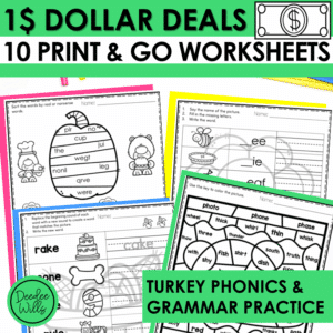 Thanksgiving Phonics Activities & Turkey Coloring Sheet Kindergarten Dollar Deal