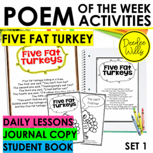Five Fat Turkeys Poem for Kindergarten & 1st Grade w Activities & Fluency Lesson
