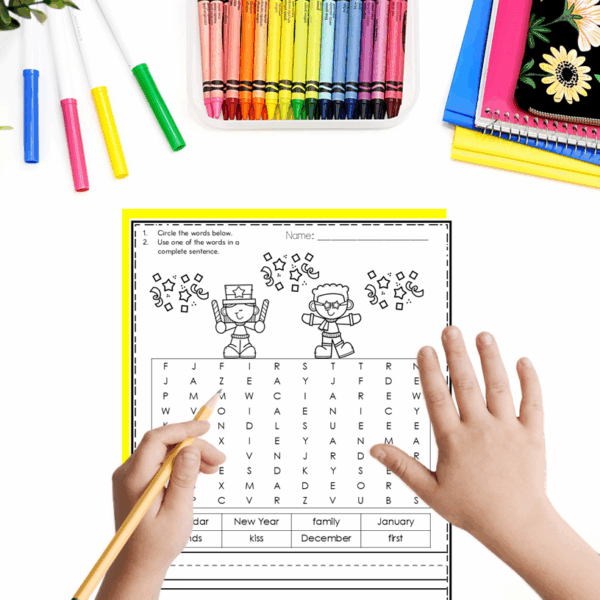 Happy New Year 2025 Kindergarten New Years Hat Writing Activities Coloring Pages - Image 2
