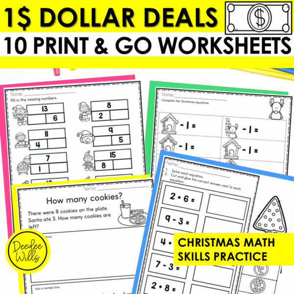 Christmas Tree Math Review Kindergarten Worksheets Counting, Tracing, Addition