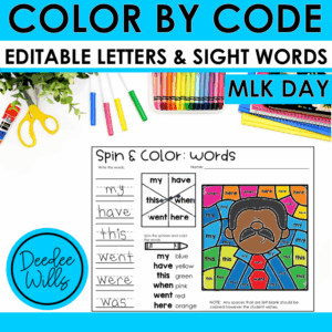 MLK Day Coloring Pages Sight Word Spelling Color by Letter Martin Luther King Jr