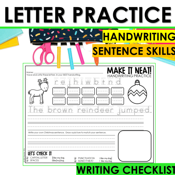 Christmas Handwriting Worksheets Letter Tracing Sentence Writing Practice - Image 2