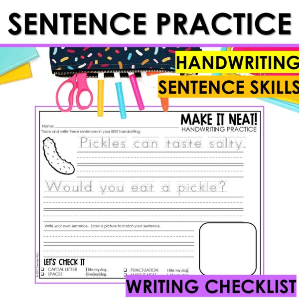 Sentence Writing Practice Worksheets Kindergarten 1st Grade Simple - Image 3