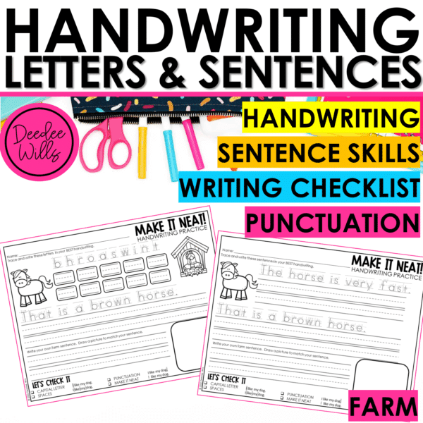 Farm Animal Worksheets Letter Tracing Handwriting & Sentence Writing Practice