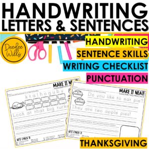 Thanksgiving Handwriting Practice Sentence Writing & Tracing Phonics Worksheets