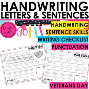 Veterans Day Worksheets Kindergarten Writing & Tracing Sentences w Handwriting