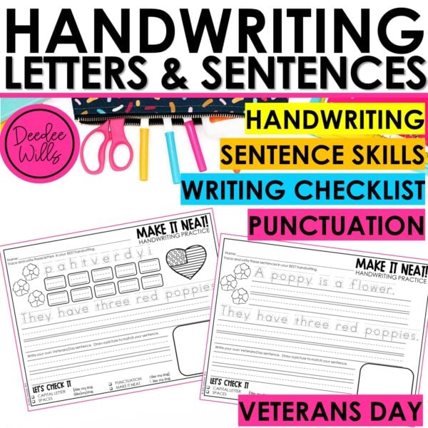 Veterans Day Worksheets Kindergarten Writing & Tracing Sentences w Handwriting