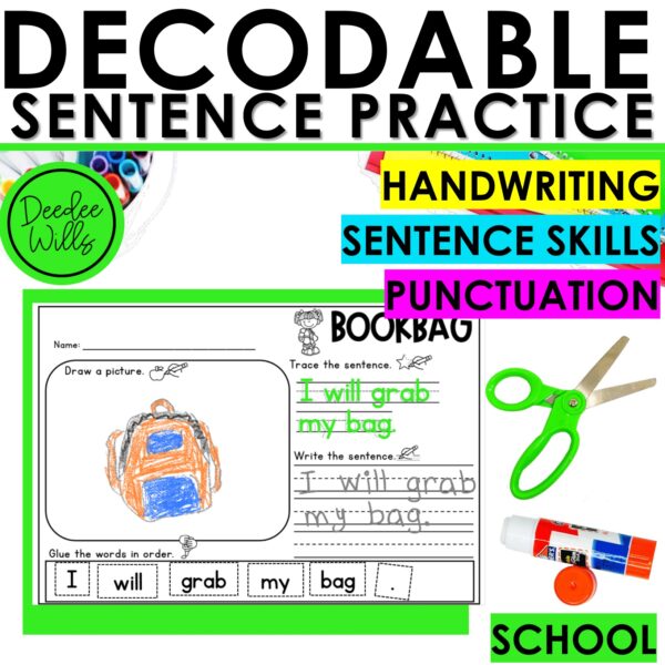 Back to School Decodable Copy Sentence Worksheets Build a Sentence Cut and Paste