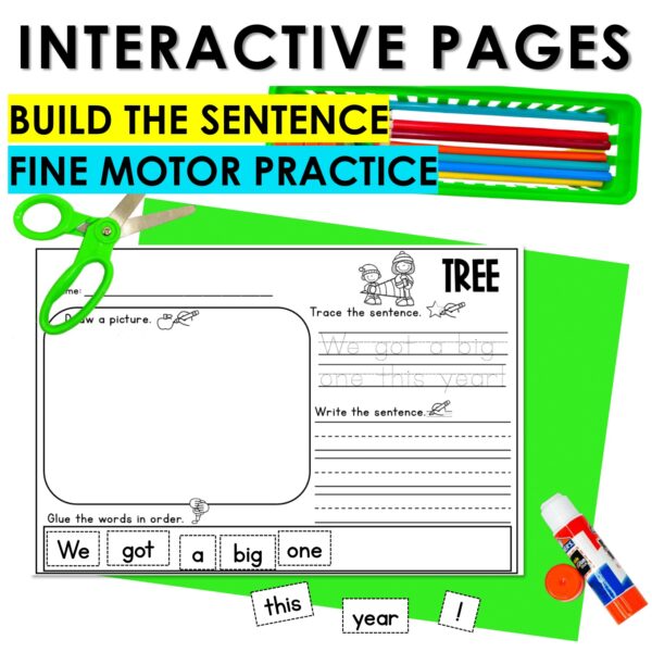 Christmas Decodable Sentence Scramble Trace Copy Build Cut and Paste Worksheets - Image 3