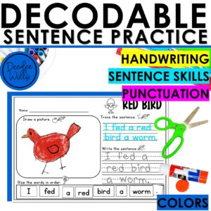 Color Words Copy Sentence Worksheets Unscramble & Build a Sentence Cut and Paste