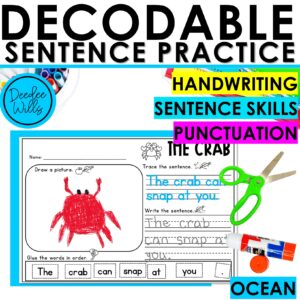 Ocean Theme Decodable Copy Sentence Worksheets Build a Sentence Cut and Paste