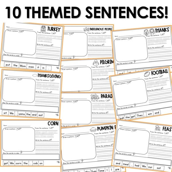 Thanksgiving Sentence Scramble Copy and Build a Sentence Cut and Paste Worksheet - Image 4