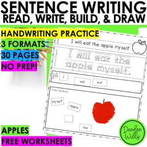 Free Apple Worksheets Sentence Writing & Handwriting Practice Kindergarten