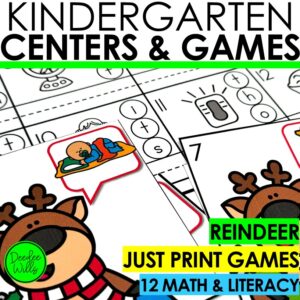Reindeer Math Centers & Phonics Literacy Games Christmas Activities Kindergarten