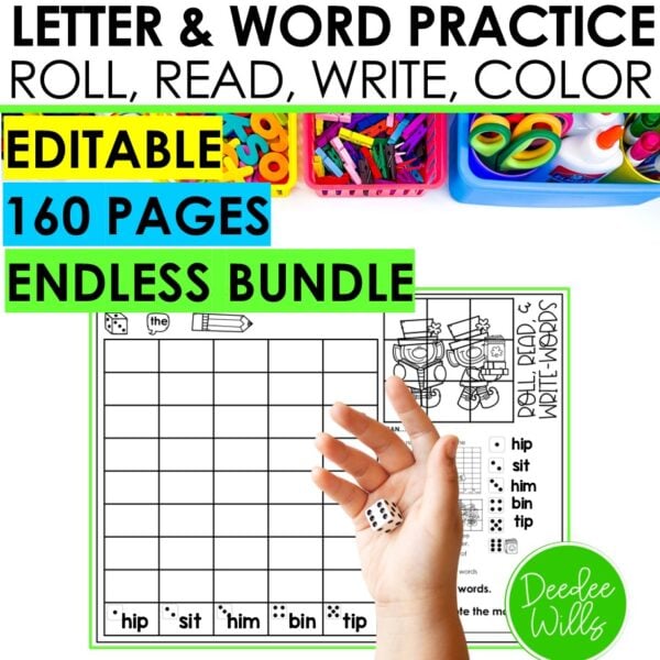 Roll and Write Editable Sight Word Worksheets Alphabet Letters Practice Bundle