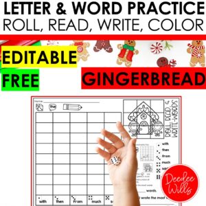 Free Roll and Write Gingerbread Man Coloring Sheets Alphabet & Sight Words