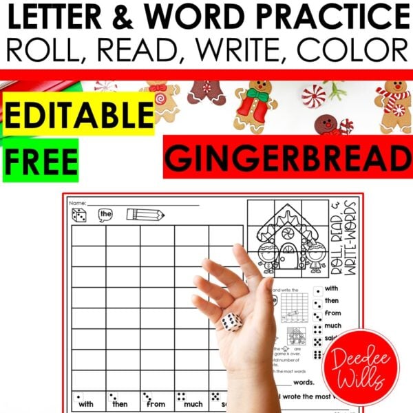 Free Roll and Write Gingerbread Man Coloring Sheets Alphabet & Sight Words