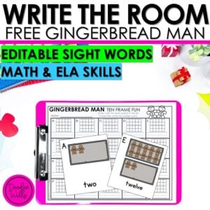 Gingerbread Write the Room Math & Sight Words Kindergarten 1st Free Editable