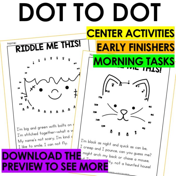 Halloween Fun Packet Dot to Dot Mazes Fine Motor Tracing Fall Color Activities - Image 6