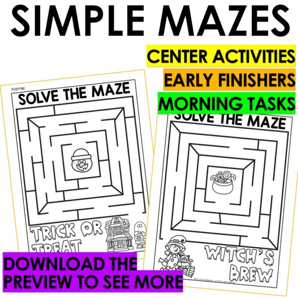 Halloween Fun Packet Dot to Dot Mazes Fine Motor Tracing Fall Color Activities - Image 7
