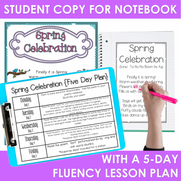 Spring Poem for Kindergarten & First Grade w Fluency Lessons, Activities Centers - Image 3