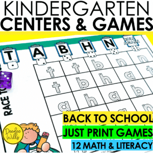 Back to School Phonics Literacy Games and Math Centers for Kindergarten