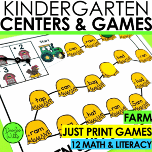 Farm Theme Phonics Literacy Games and Spring Math Centers for Kindergarten