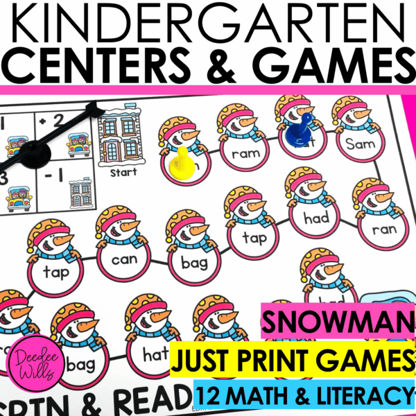 Snowman ELA Phonics Literacy & Math Games Centers Theme Activities Kindergarten