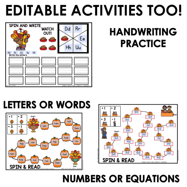 Turkey Math Centers & Phonics Literacy Games Fall Activities for Kindergarten - Image 2