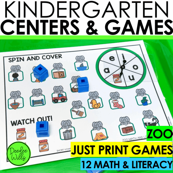 Zoo Phonics Literacy Games and Spring Math Centers for Kindergarten