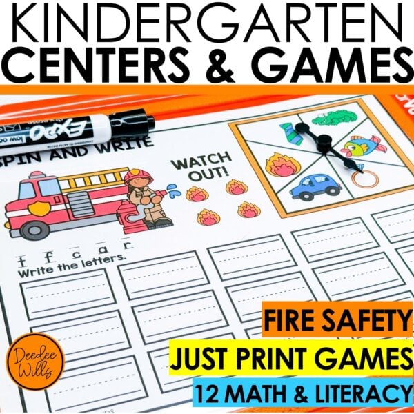 Fire Safety Kindergarten Centers ELA Math Activities & Games - Fire Safety Week