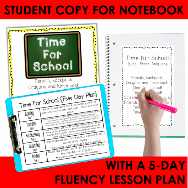 First Day of School Poem w Back to School Emergent Reader Activities Lesson Plan - Image 3