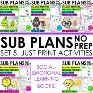 Sub Plans Kindergarten First Grade Social Emotional Activities Phonics & Math